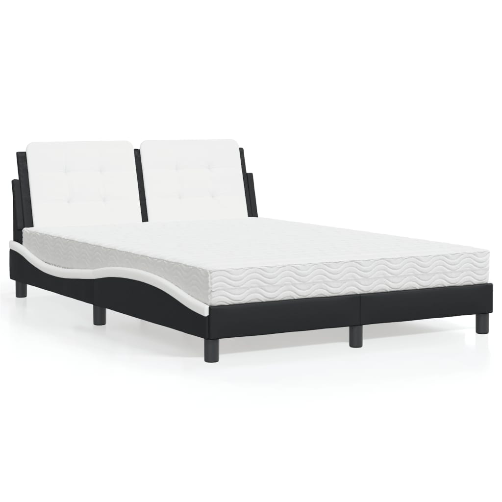vidaXL Bett mit Matratze "Zadar" Schwarz und Weiß 140x200 cm Kunstleder