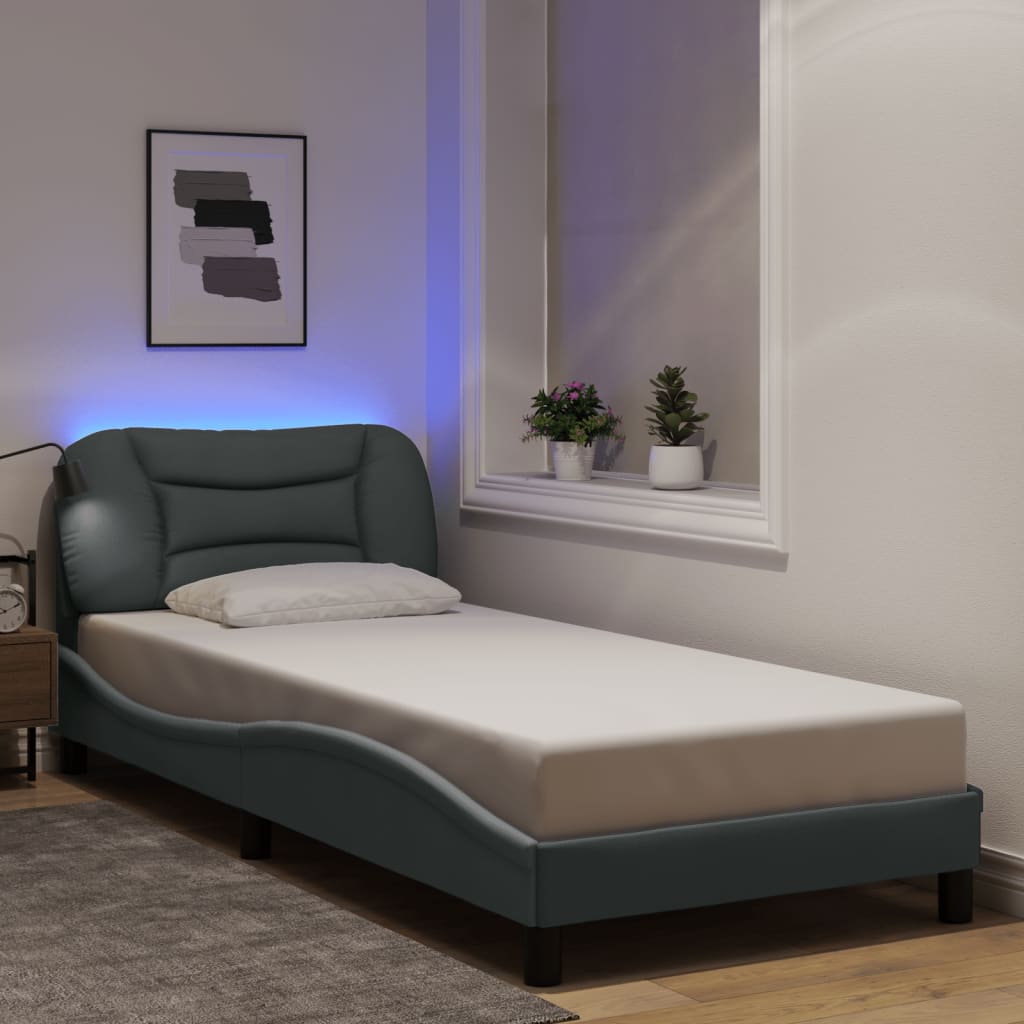 vidaXL Bettgestell mit LED ohne Matratze "Hvar" Hellgrau 80x200 cm Stoff