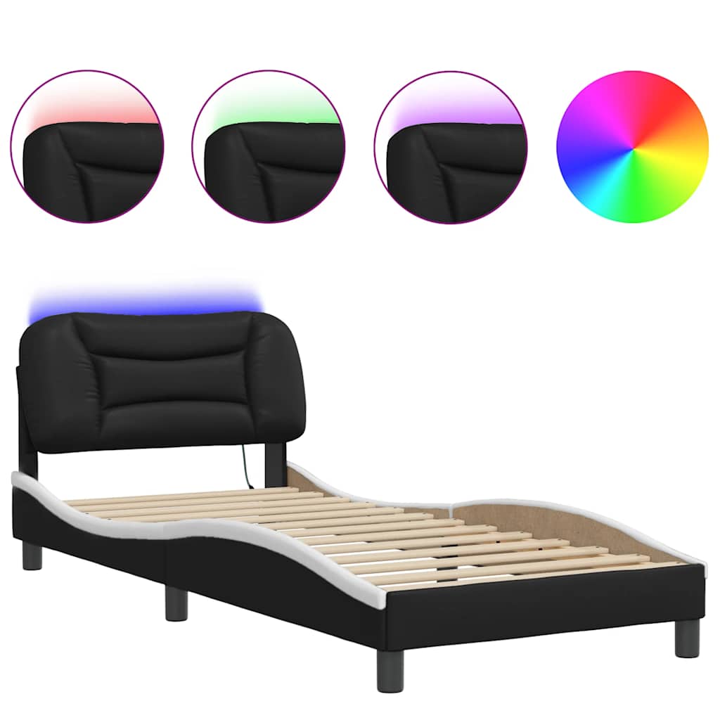 vidaXL Bettgestell mit LED ohne Matratze "Hvar" Schwarz und Weiß 80x200 cm
