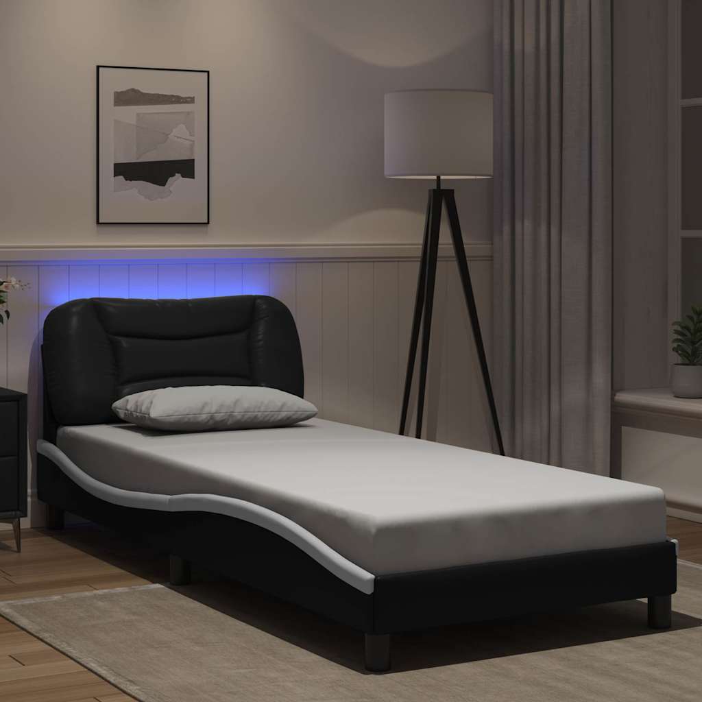 vidaXL Bettgestell mit LED ohne Matratze "Hvar" Schwarz und Weiß 80x200 cm