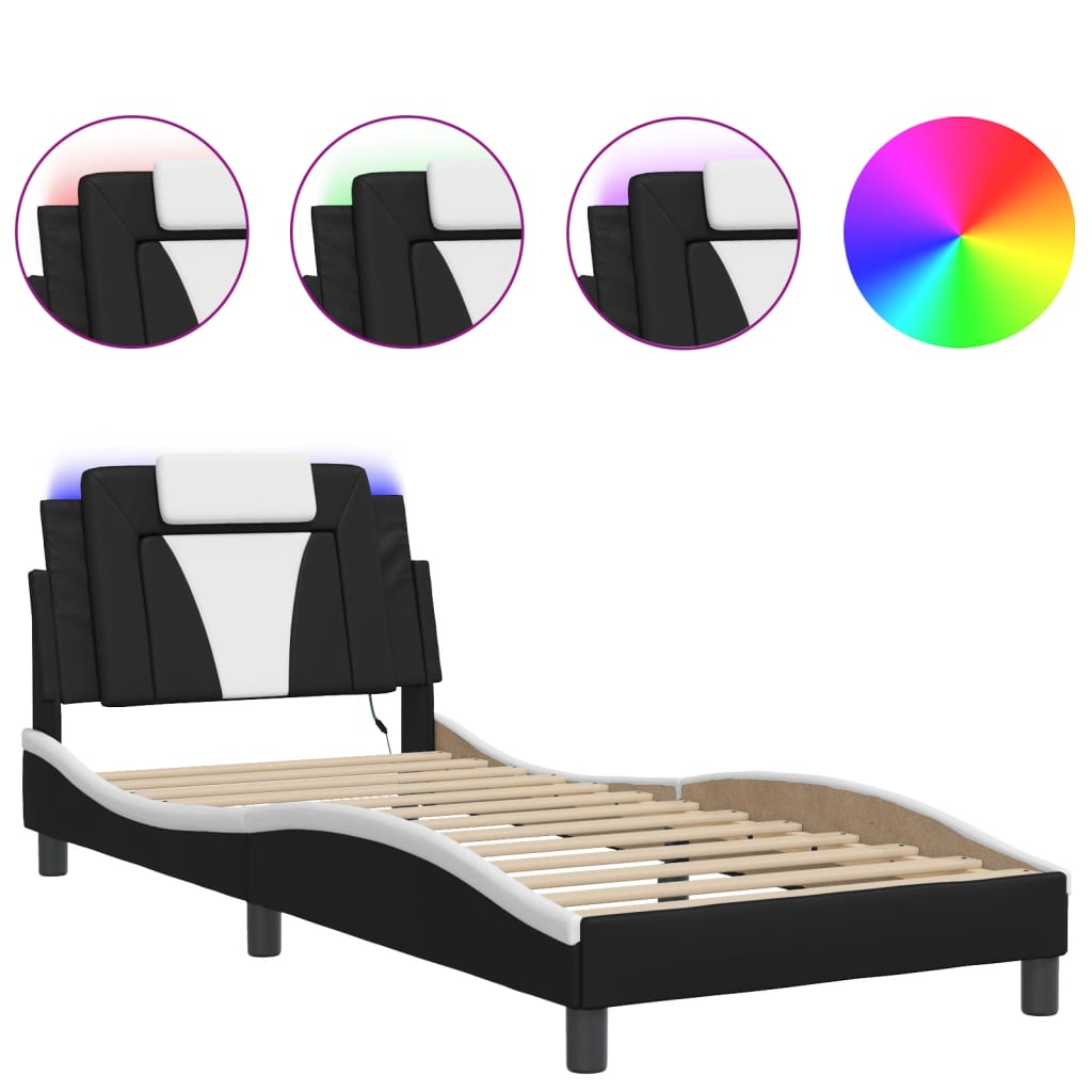 vidaXL Bettgestell "Viana" mit LED ohne Matratze Schwarz und Weiß 80x200 cm