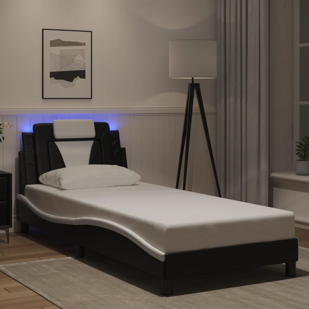 vidaXL Bettgestell "Viana" mit LED ohne Matratze Schwarz und Weiß 80x200 cm