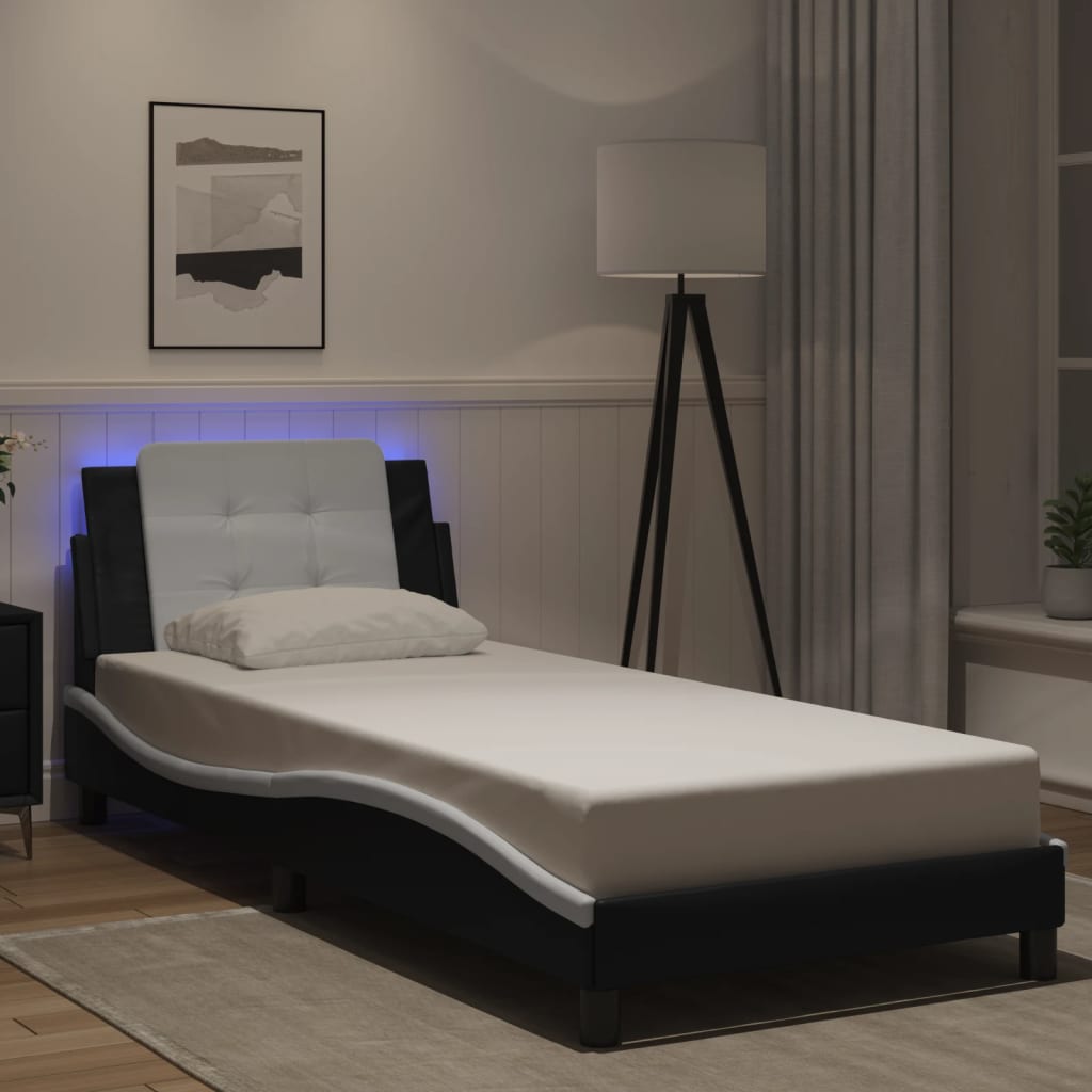 vidaXL Bettgestell mit LED ohne Matratze "Zadar" Schwarz und Weiß 80x200 cm