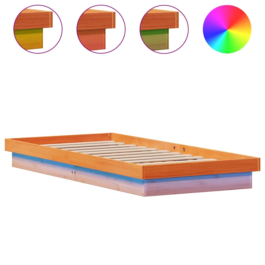 vidaXL Massivholzbett mit LED-Beleuchtung Wachsbraun 90x200 cm Kiefer