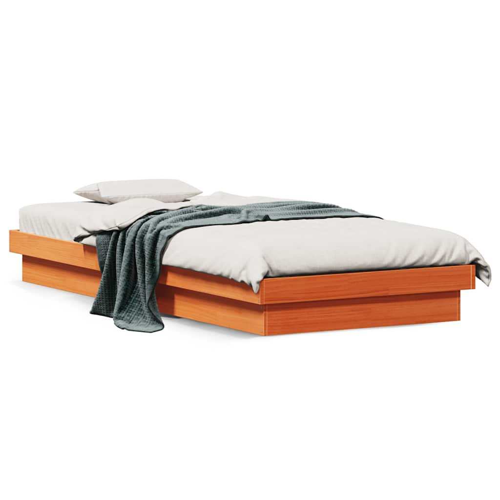 vidaXL Massivholzbett mit LED-Beleuchtung Wachsbraun 90x200 cm Kiefer