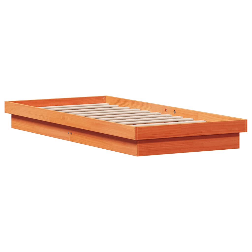 vidaXL Massivholzbett mit LED-Beleuchtung Wachsbraun 90x200 cm Kiefer