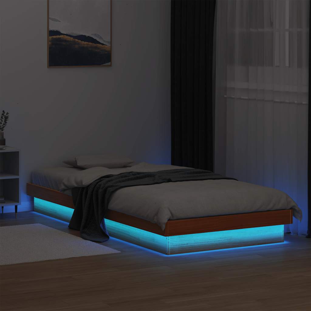 vidaXL Massivholzbett mit LED-Beleuchtung Wachsbraun 90x200 cm Kiefer