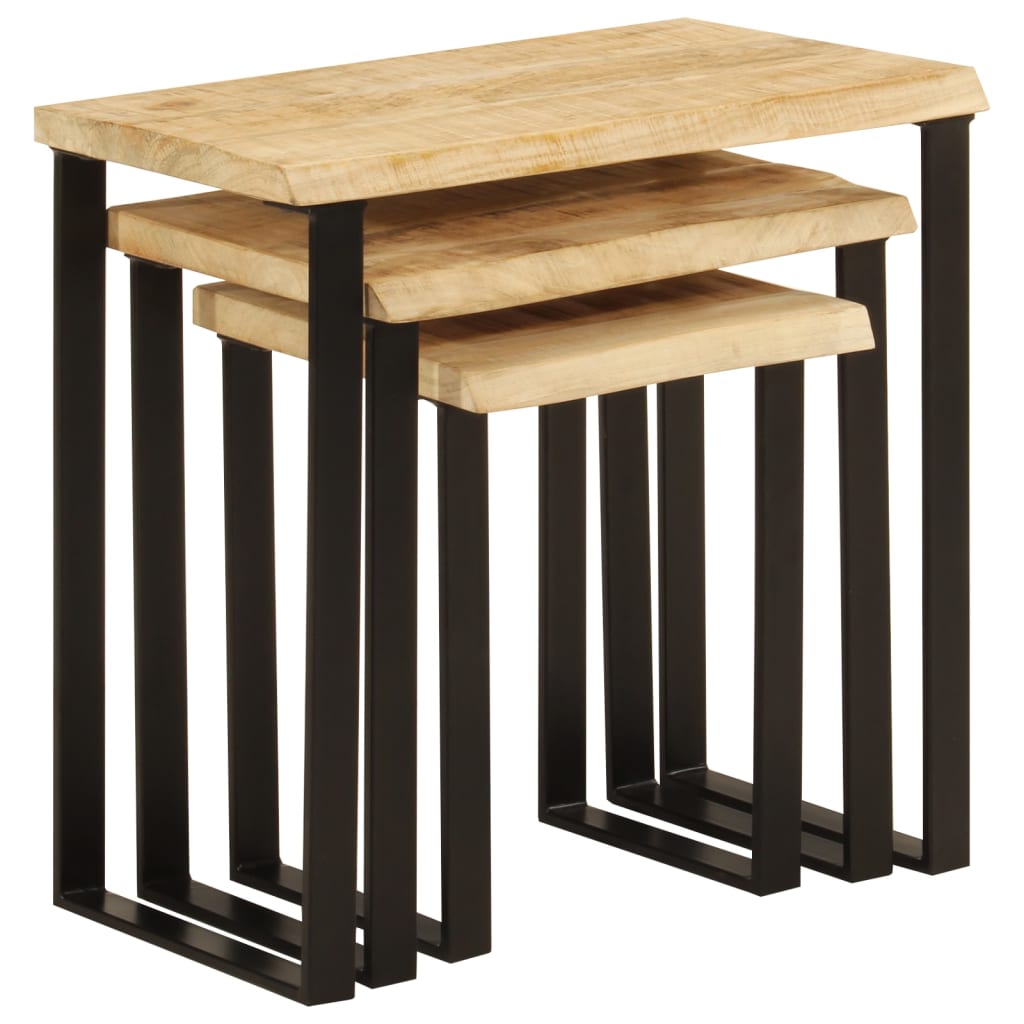 vidaXL Satztische mit Baumkante 3 Stk. Massivholz Mango