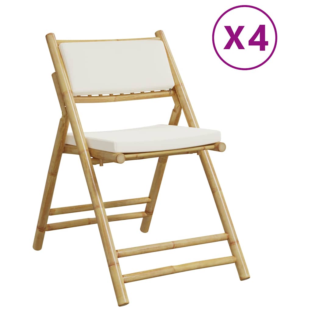 vidaXL Bistrostühle 4 Stk. Klappbar mit Cremeweißen Kissen Bambus