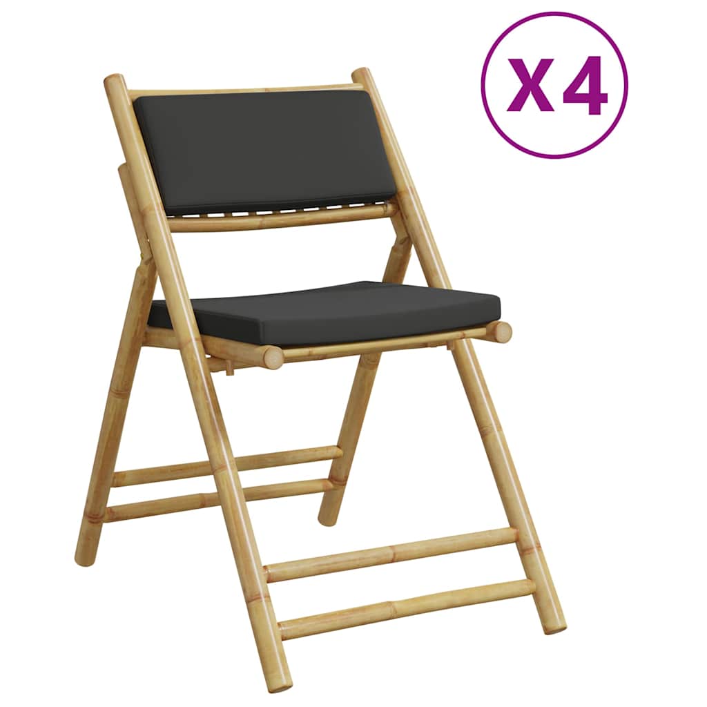 vidaXL Bistrostühle 4 Stk. Klappbar mit Dunkelgrauen Kissen Bambus