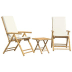 vidaXL 3-tlg. Bistro-Set Klappbar mit Cremeweißen Kissen Bambus