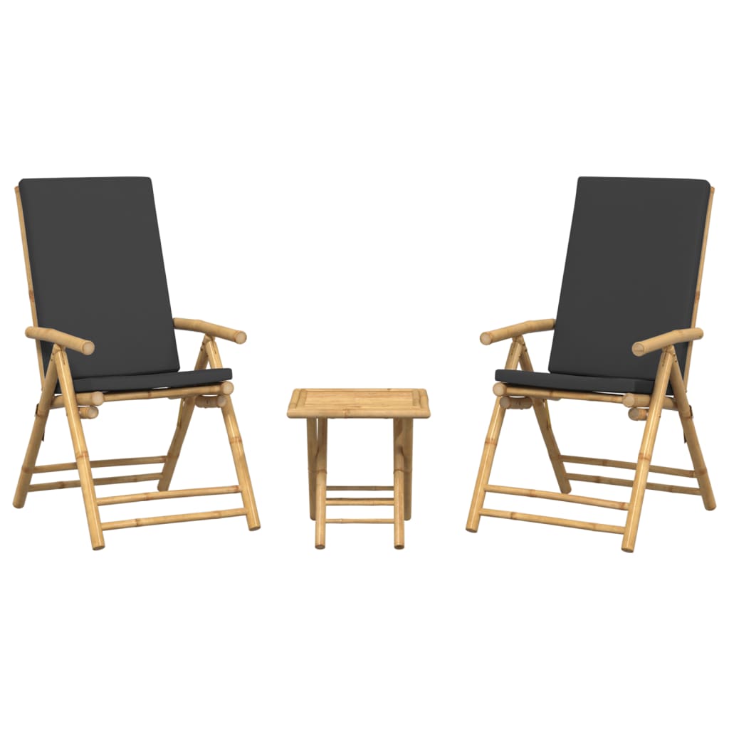 vidaXL 3-tlg. Bistro-Set Klappbar mit Dunkelgrauen Kissen Bambus