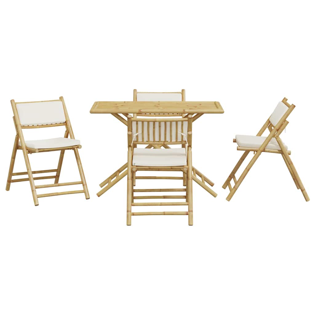 vidaXL 5-tlg. Bistro-Set Klappbar mit Cremeweißen Kissen Bambus