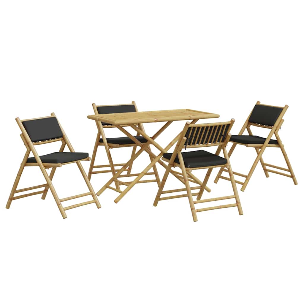 vidaXL 5-tlg. Bistro-Set Klappbar mit Dunkelgrauen Kissen Bambus