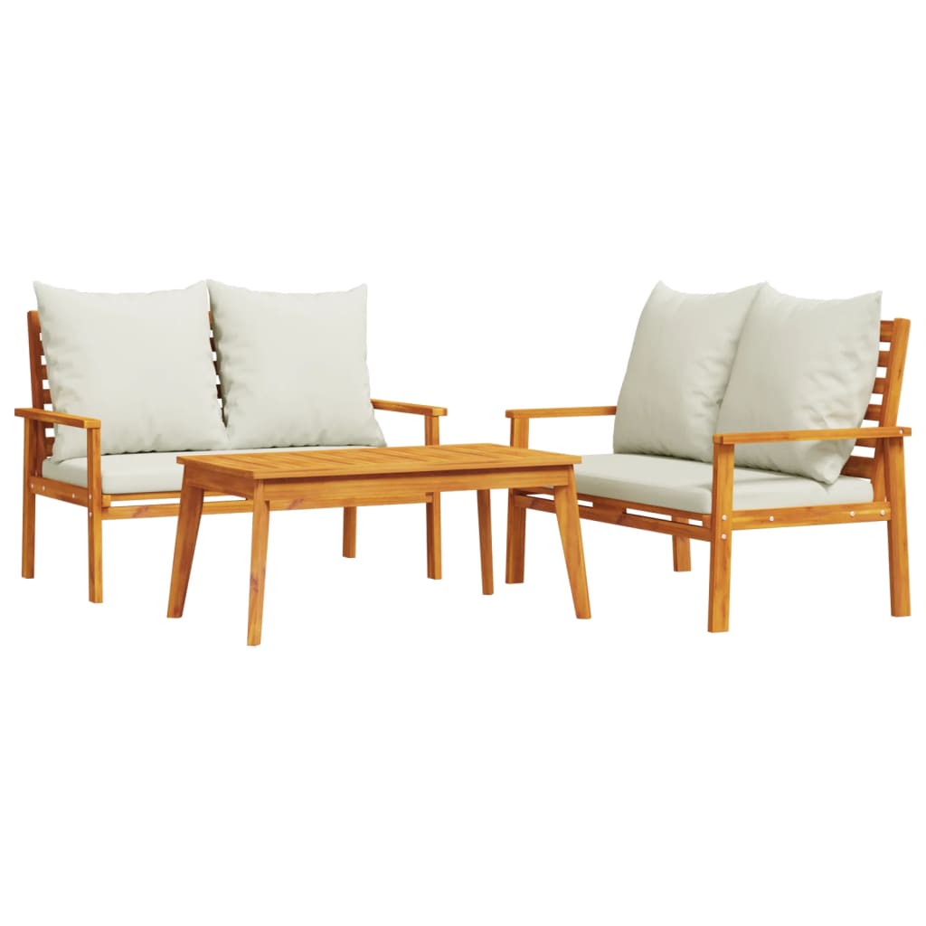 vidaXL 3-tlg. Garten-Lounge-Set mit Kissen Massivholz Akazie