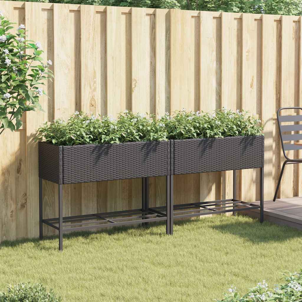 vidaXL Hochbeete mit Ablage 2 Stk. Schwarz 90x40x75 cm Poly Rattan