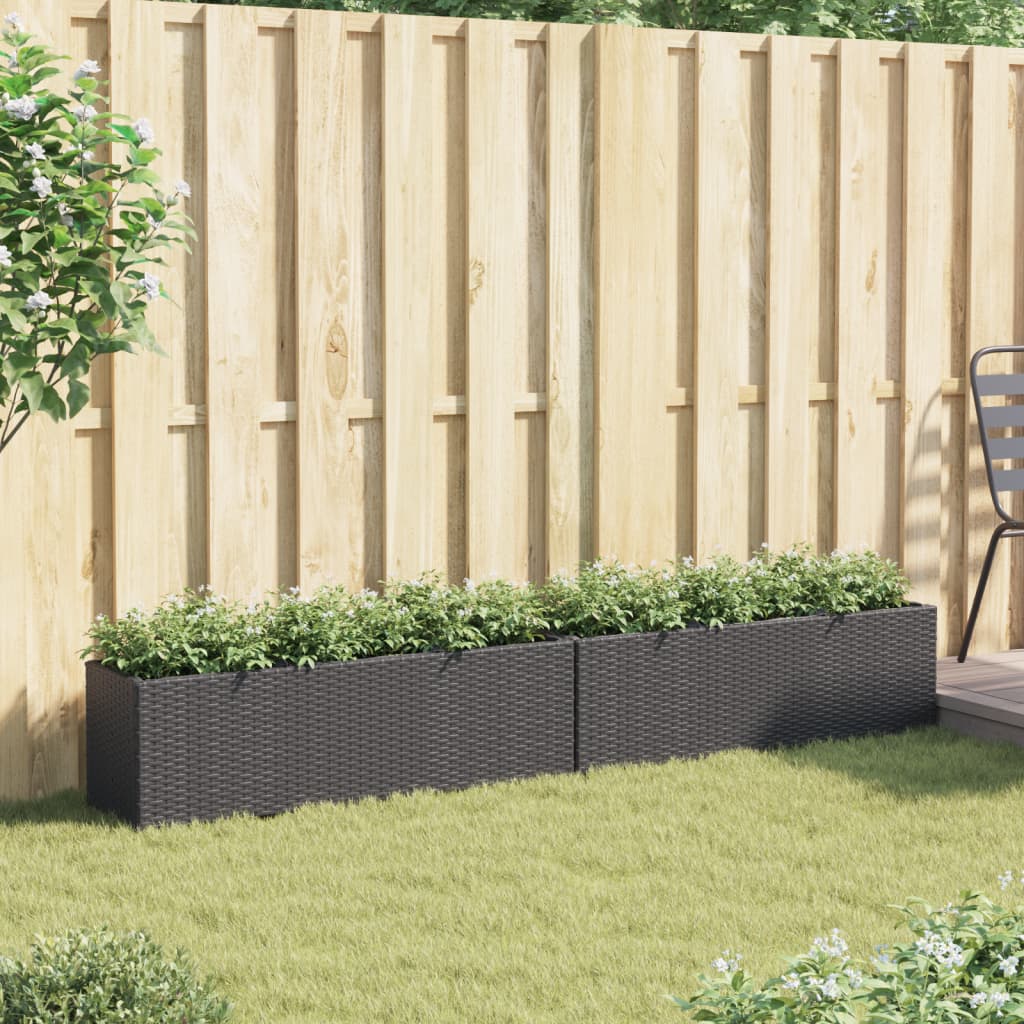 vidaXL Pflanzkübel mit 3 Töpfen 2 Stk. Schwarz 105x30x32cm Poly Rattan