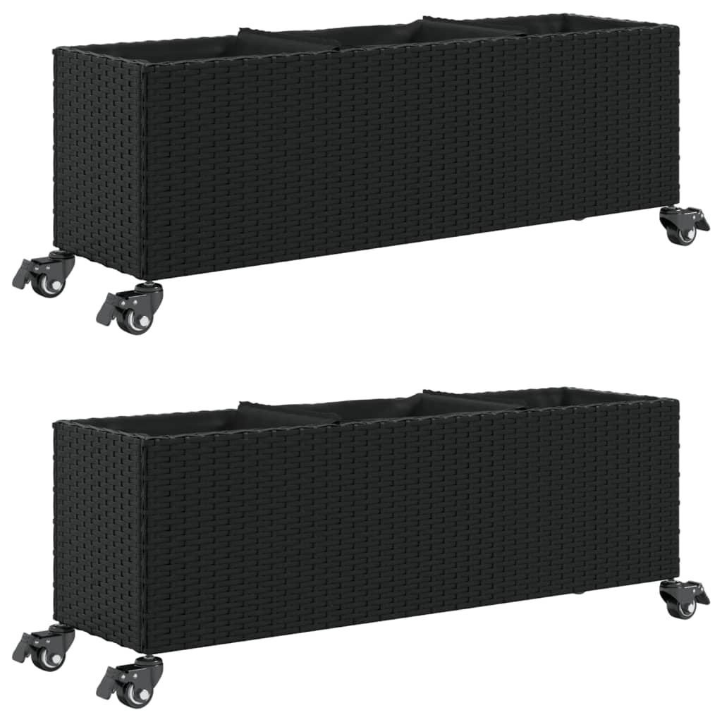 vidaXL Pflanzkübel mit Rollen 2 Stk. Schwarz 107x32x38 cm Poly Rattan