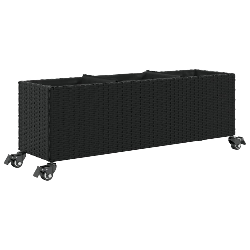 vidaXL Pflanzkübel mit Rollen 2 Stk. Schwarz 107x32x38 cm Poly Rattan