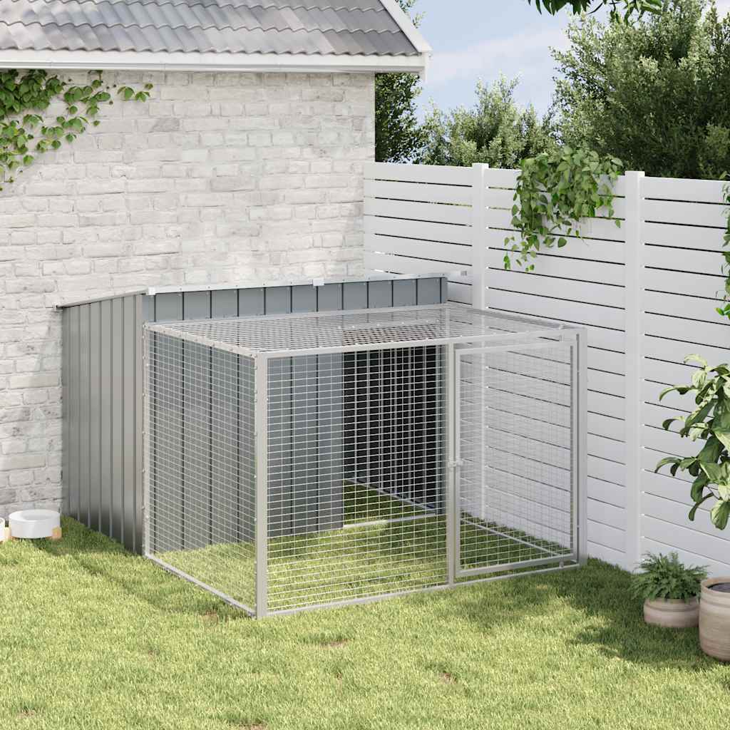 vidaXL Hundehütte mit Auslauf Anthrazit 153x194x110 cm Verzinkter Stahl