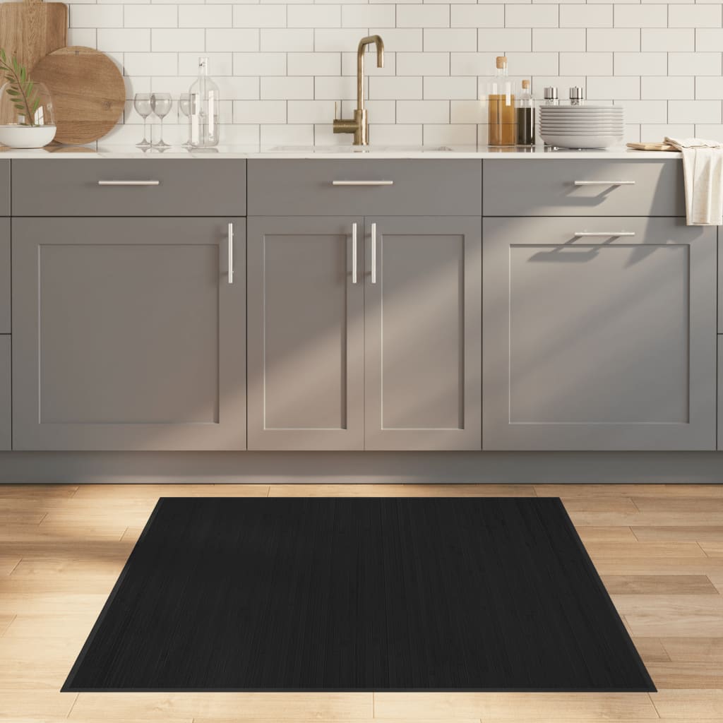 vidaXL Teppich Quadratisch Schwarz 100x100 cm Bambus