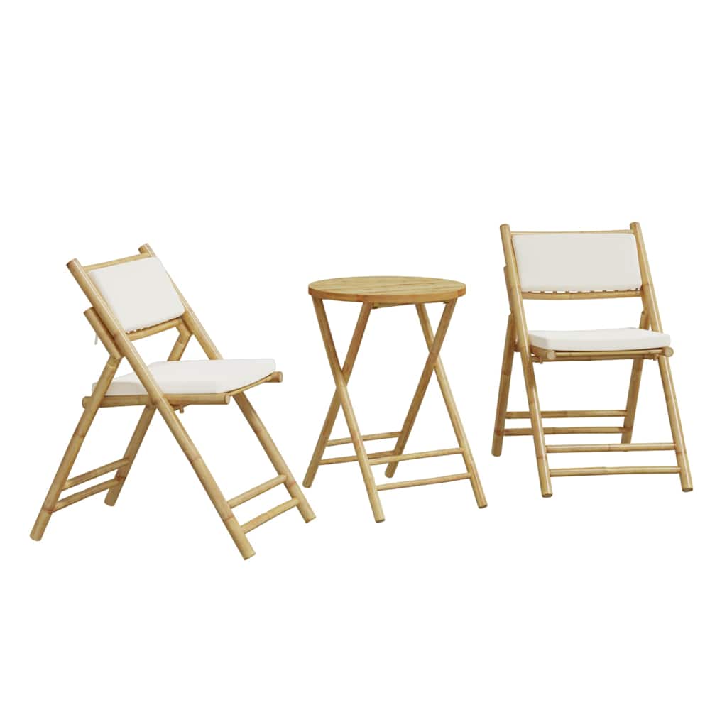 vidaXL 3-tlg. Bistro-Set Klappbar mit Kissen Bambus