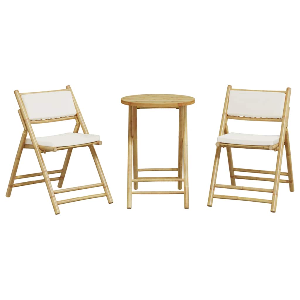 vidaXL 3-tlg. Bistro-Set Klappbar mit Kissen Bambus