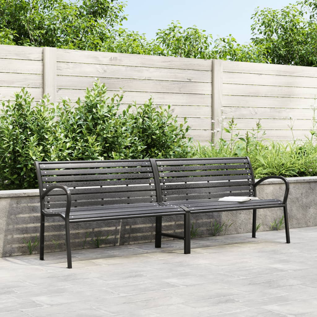 vidaXL Doppel-Gartenbank Schwarz 231 cm Stahl und WPC