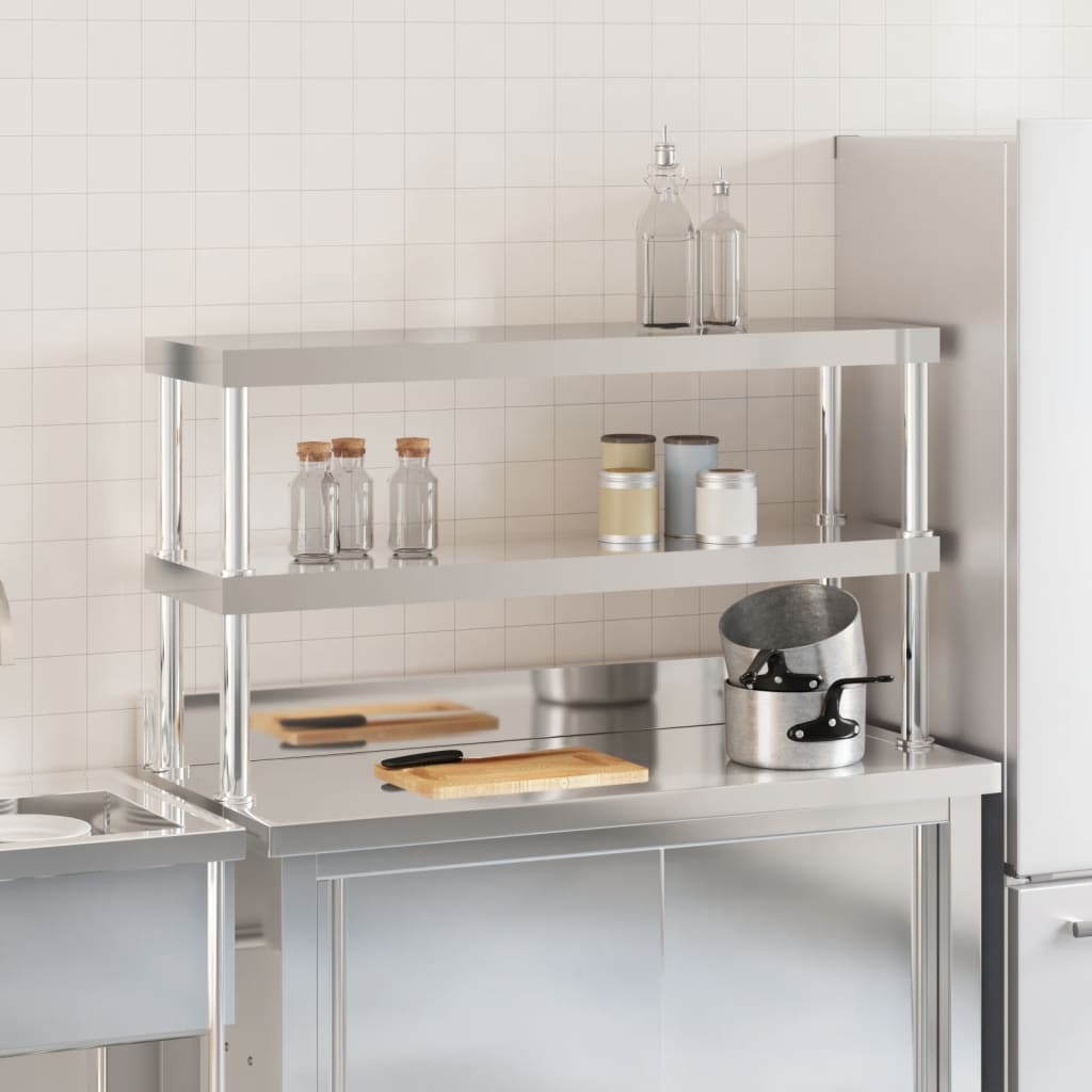 vidaXL Aufsatzboard für Küchentisch 2 Ablagen 110x30x65 cm Edelstahl