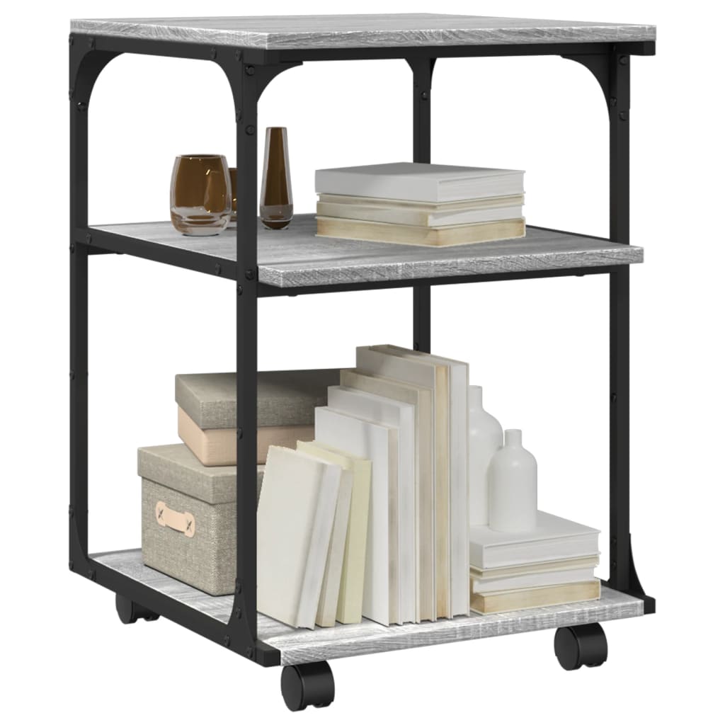 vidaXL Druckerständer 3 Ablagen Grau Sonoma 43x48x64 cm Holzwerkstoff