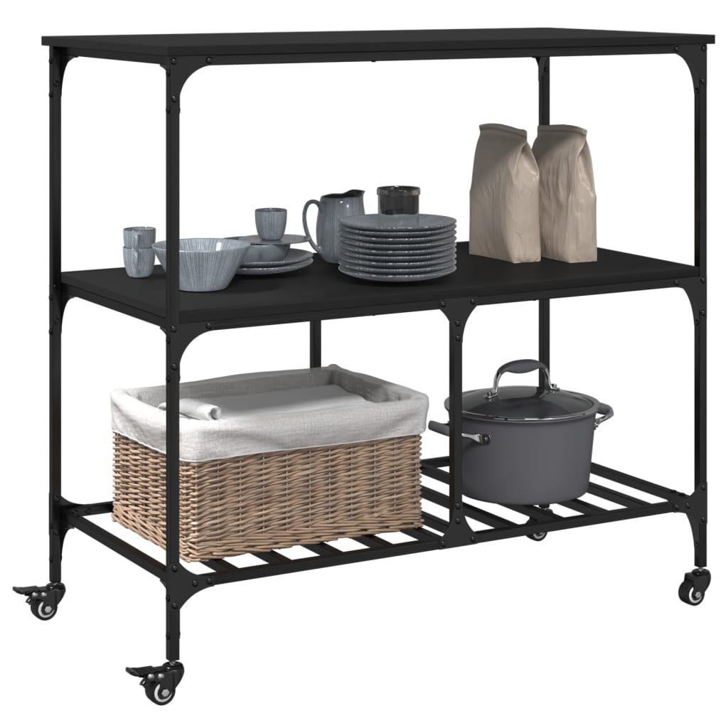 vidaXL Küchenwagen Schwarz 100x50x95 cm Holzwerkstoff