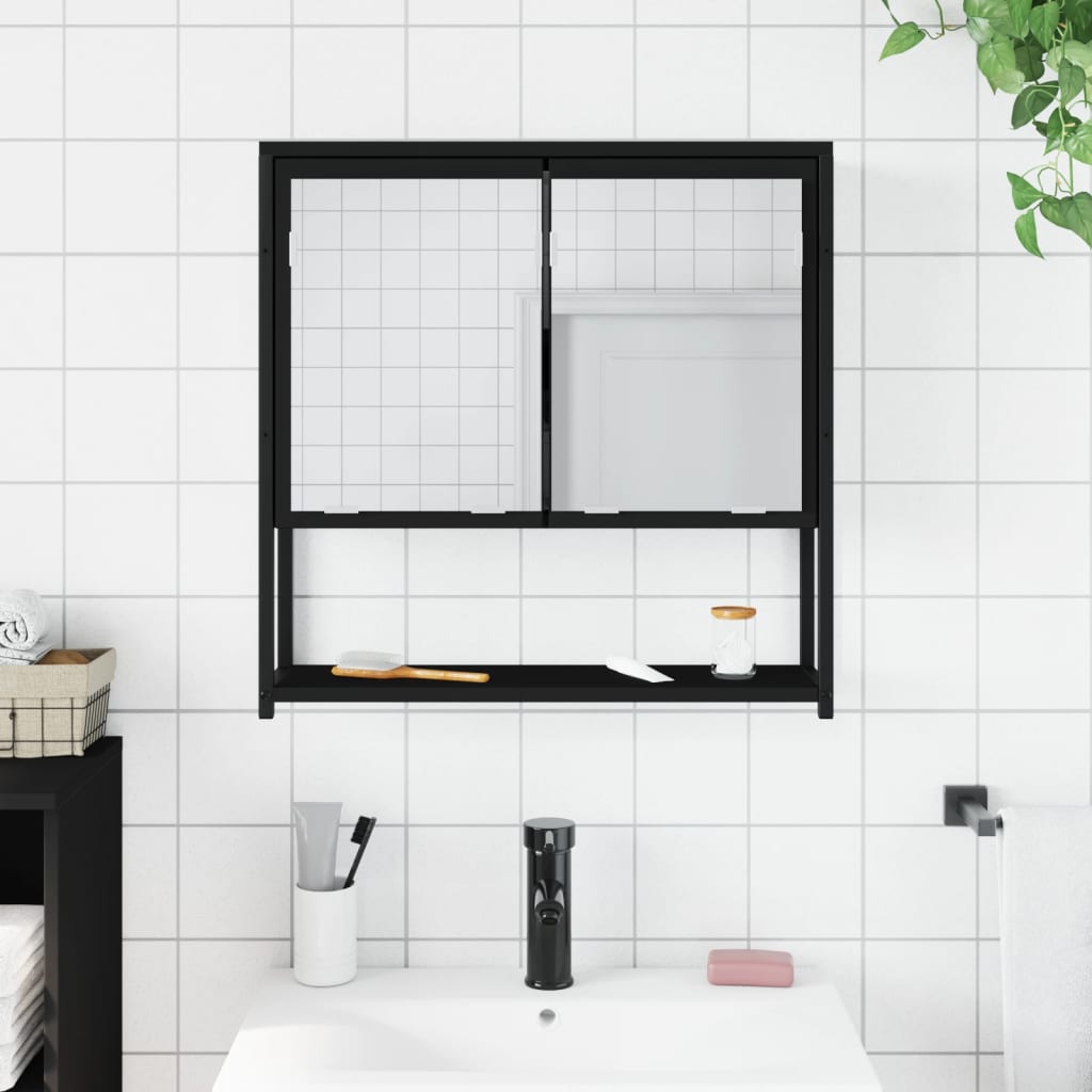 vidaXL Bad-Spiegelschrank Schwarz 60x16x60 cm Holzwerkstoff
