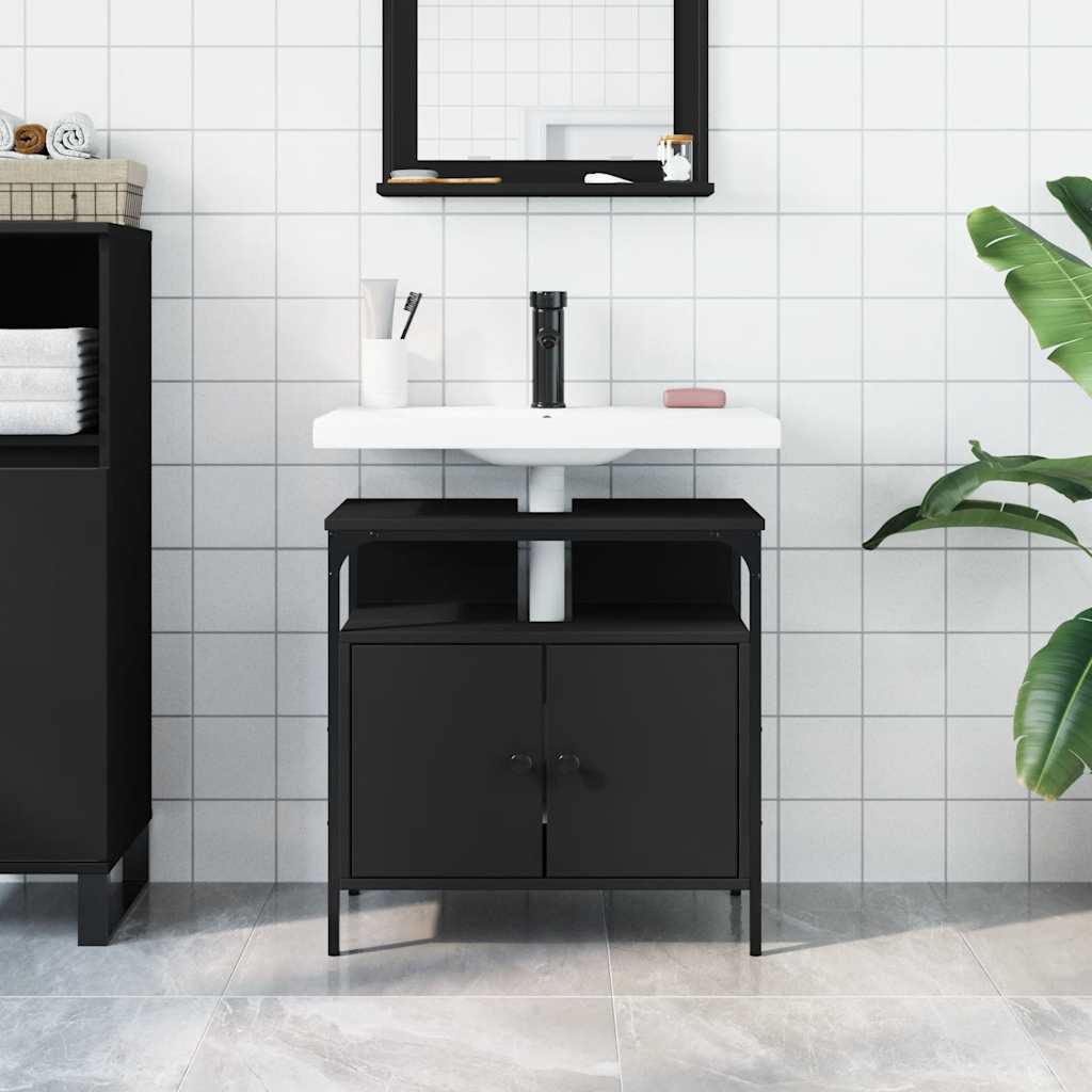 vidaXL Waschbeckenunterschrank Schwarz 60x30x60 cm Holzwerkstoff
