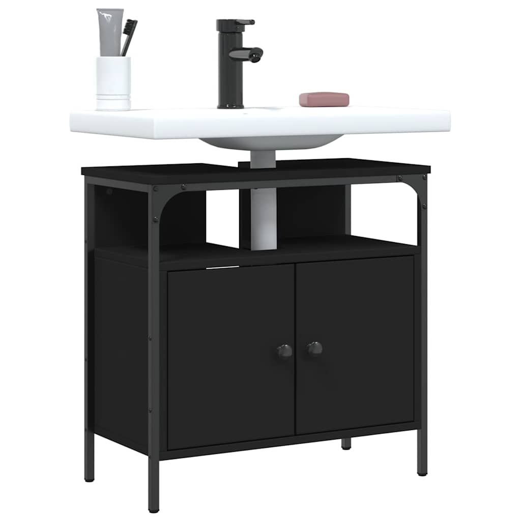 vidaXL Waschbeckenunterschrank Schwarz 60x30x60 cm Holzwerkstoff