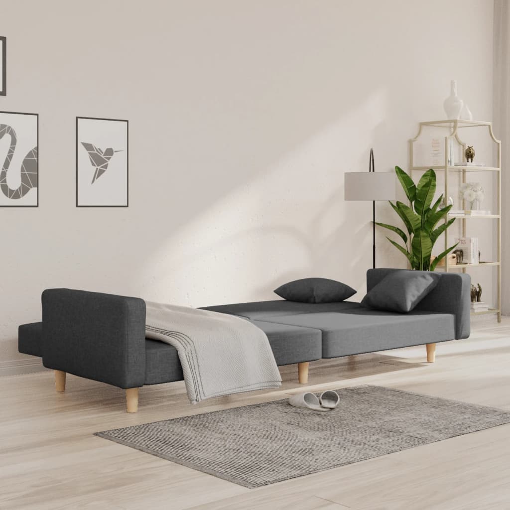 vidaXL Schlafsofa 2-Sitzer mit 2 Kissen Hellgrau Stoff
