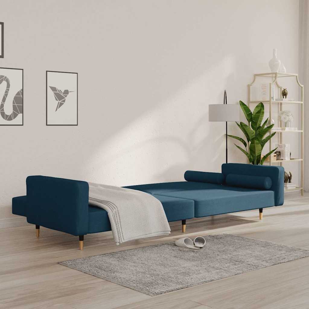 vidaXL Schlafsofa 2-Sitzer mit 2 Kissen Blau Samt
