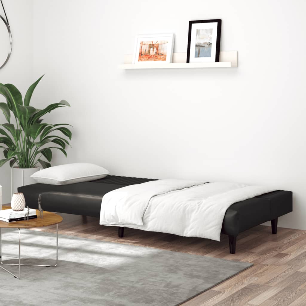 vidaXL Schlafsofa 2-Sitzer Schwarz Kunstleder