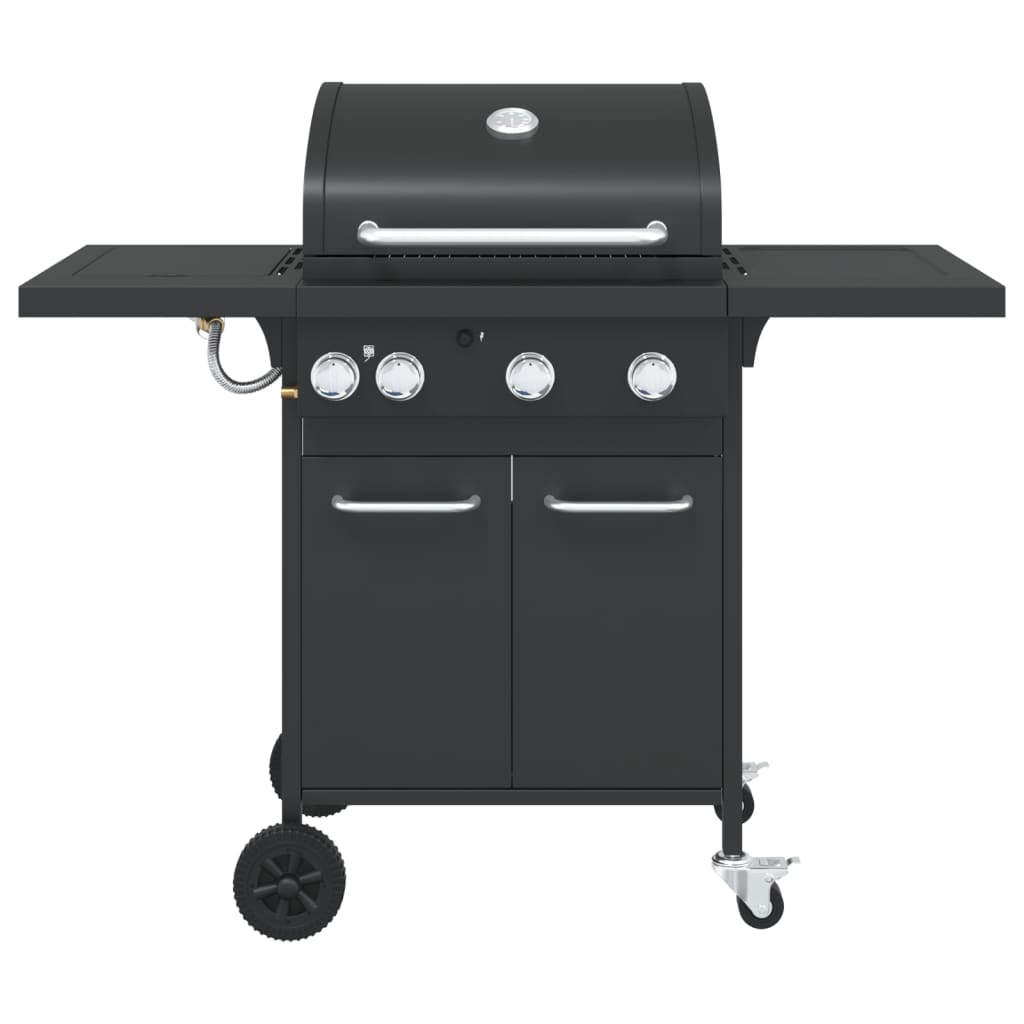 vidaXL Gasgrill mit 4 Flammen Schwarz Pulverbeschichteter Stahl