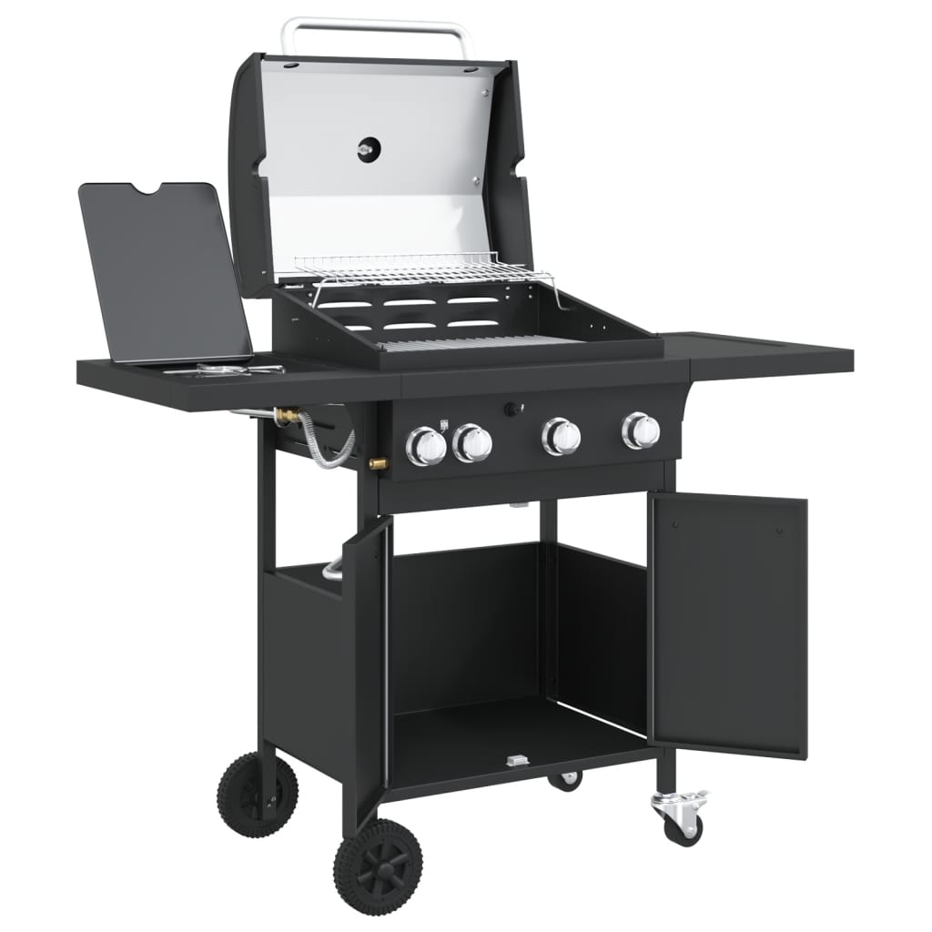 vidaXL Gasgrill mit 4 Flammen Schwarz Pulverbeschichteter Stahl