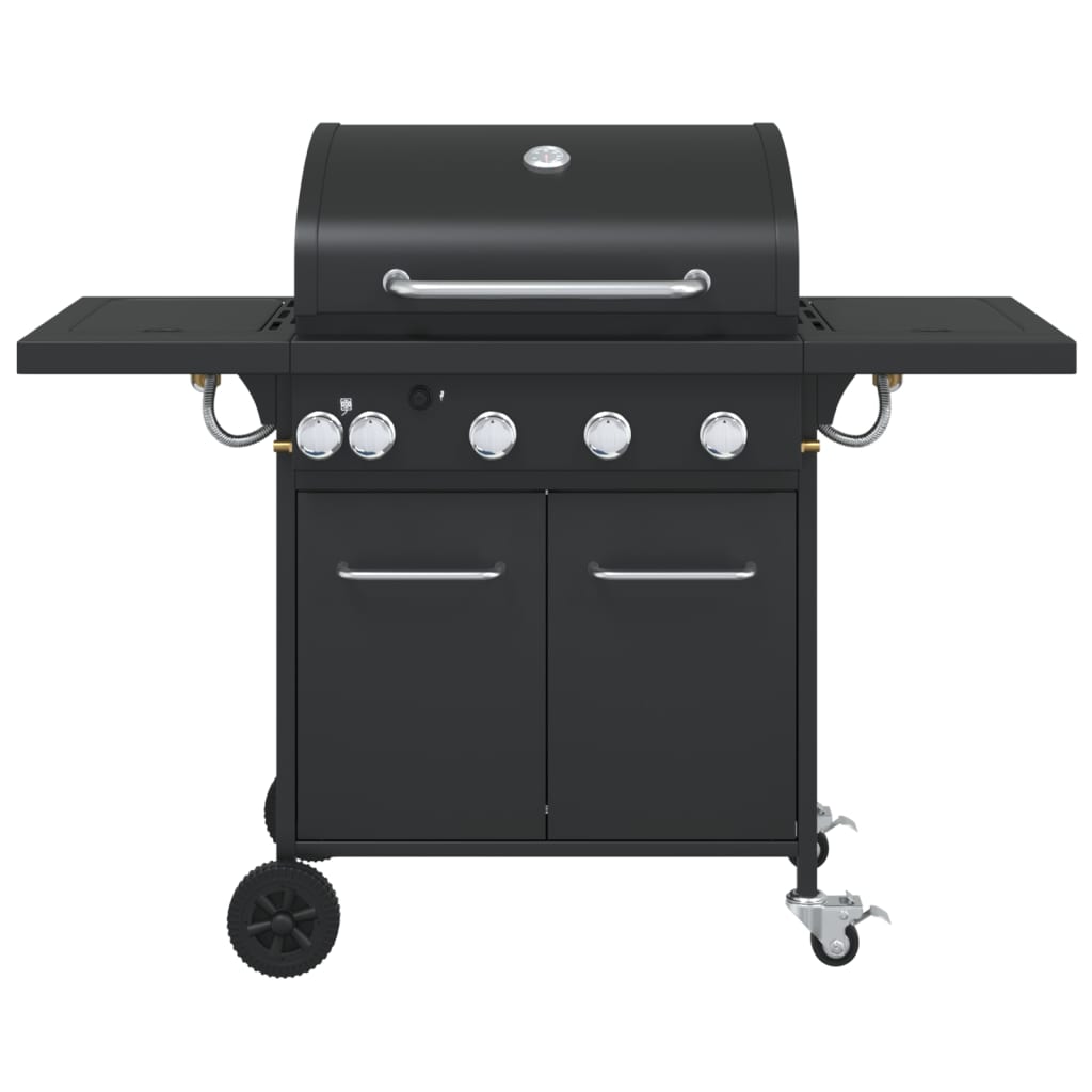 vidaXL Gasgrill mit 5 Flammen Schwarz Pulverbeschichteter Stahl