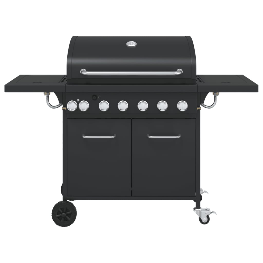 vidaXL Gasgrill mit 7 Flammen Schwarz Pulverbeschichteter Stahl