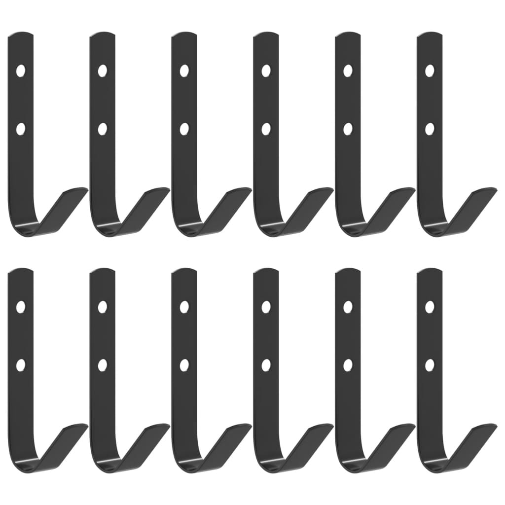 vidaXL Wandhaken J-Form 12 Stk. Schwarz Stahl