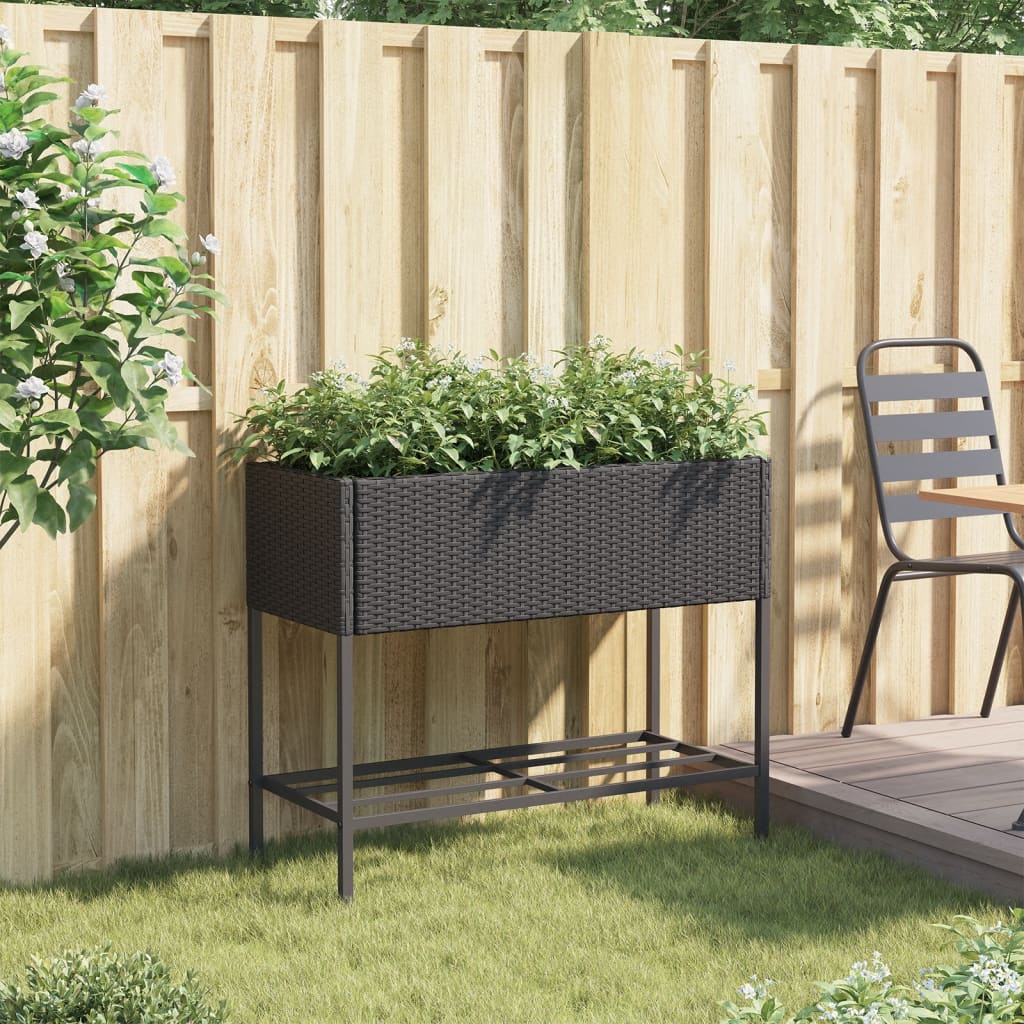 vidaXL Pflanzkübel mit Ablage Schwarz Poly Rattan
