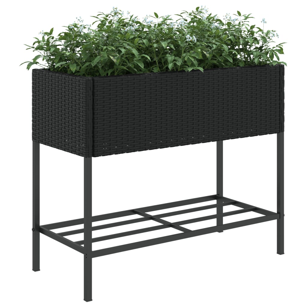 vidaXL Pflanzkübel mit Ablage Schwarz Poly Rattan