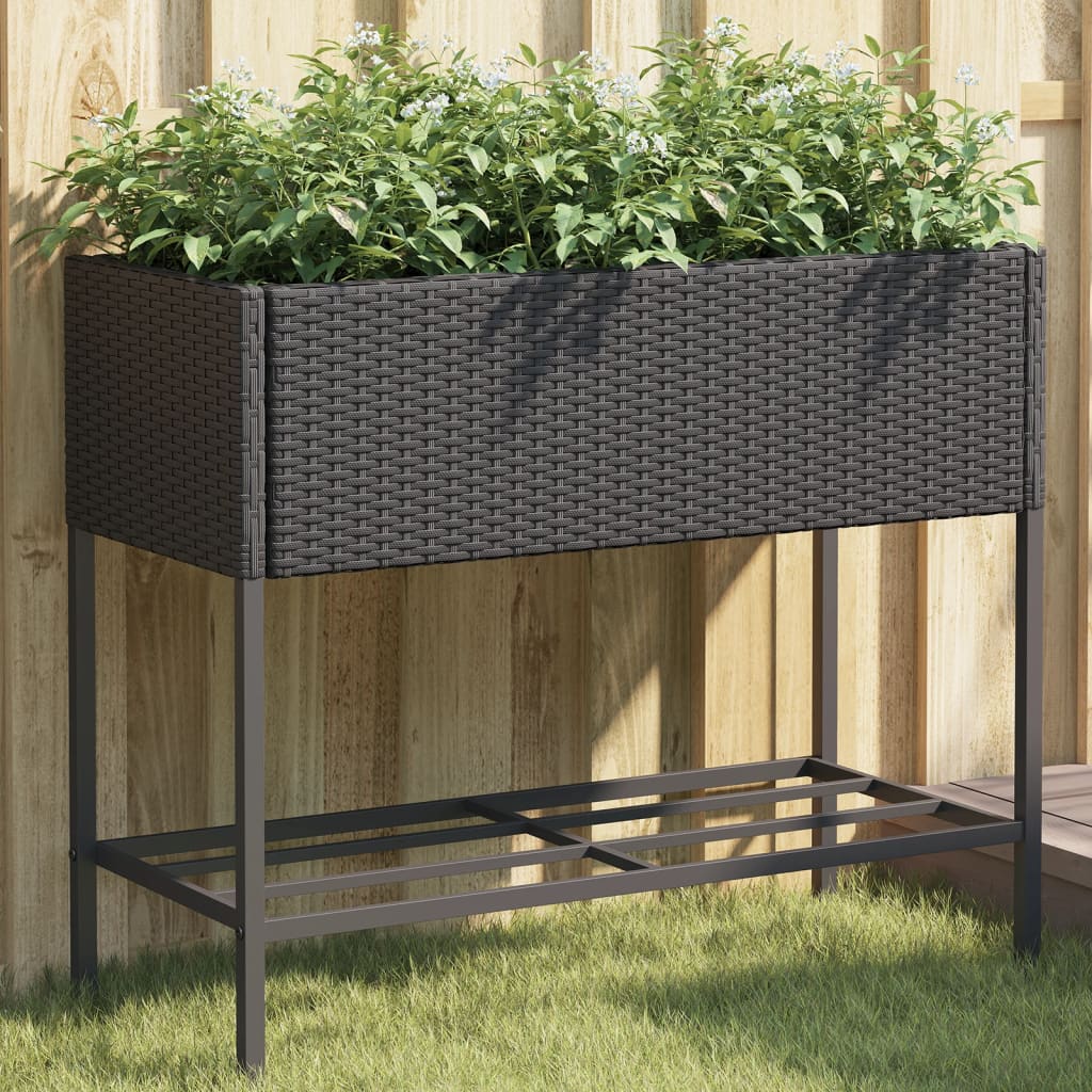 vidaXL Pflanzkübel mit Ablage Schwarz Poly Rattan