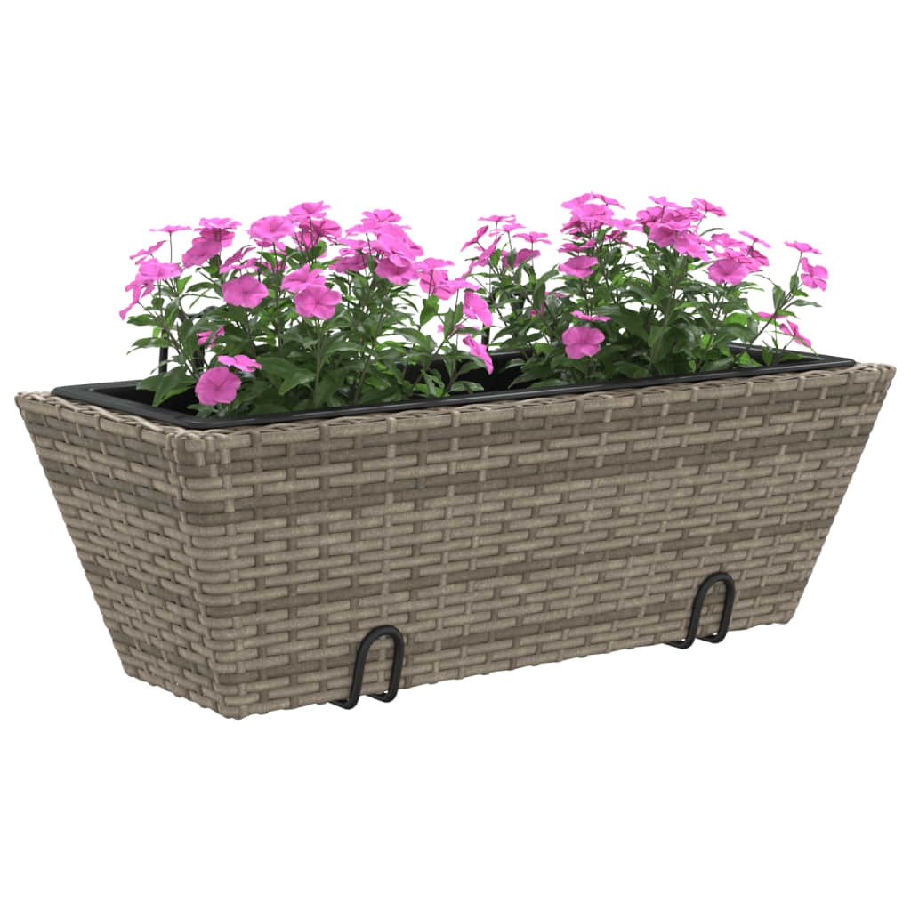 vidaXL Pflanzkasten mit Haken 2 Stk. Grau Poly Rattan
