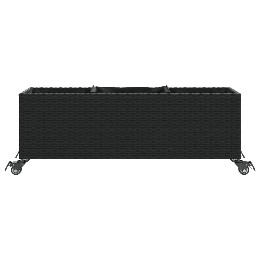 vidaXL Hochbeet mit Rollen & 3 Fächern Schwarz 107x32x38cm Poly Rattan