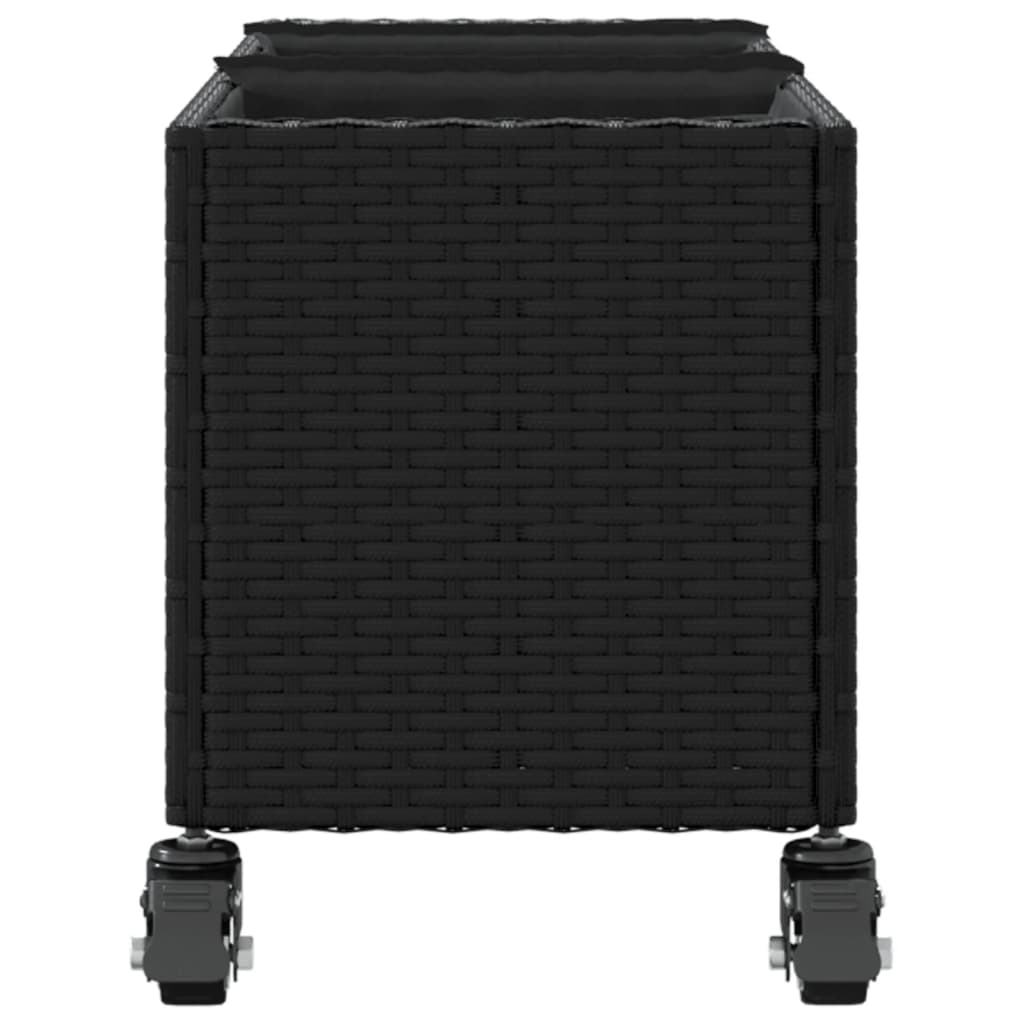 vidaXL Hochbeet mit Rollen & 3 Fächern Schwarz 107x32x38cm Poly Rattan