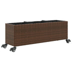vidaXL Pflanzkübel mit Rollen 3 Töpfe Braun 107x32x38 cm Poly-Rattan