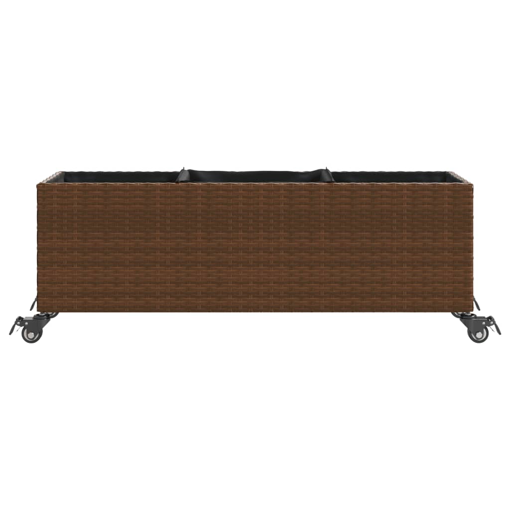 vidaXL Pflanzkübel mit Rollen 3 Töpfe Braun 107x32x38 cm Poly-Rattan